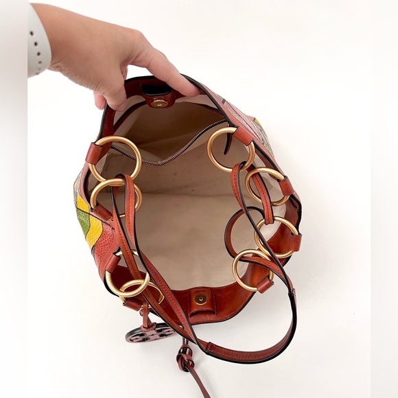 TORY BURCH || Farrah Leather Snakeskin Patchwork Multicolored Shoulder Bag - Picture 7 of 12